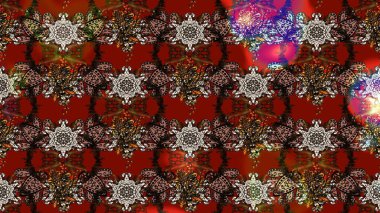 Kahverengi ve kırmızı arka planda. Elle çizilmiş çiçek desenli Raster çizimi. Tekstil, kumaş, ambalaj, hatıra defteri için hoş bir çiçek arkaplanı. Çocuksu tasarım.