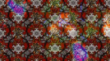 Raster Çiçek İllüstrasyonu 'nun şirin tekstili. Kahverengi ve gri renkte etnik çiçeklerle süslenmiş zarif bir eskiz..