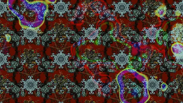 Çiçek çelengi. Güzel, parlak, pürüzsüz kumaş, tuval. Desen, çizim, çiçek sınırı. Raster illüstrasyonu. Eski moda arka plan. Kıvırcık, parlak örgü.