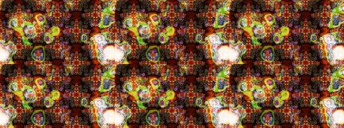 Kahverengi ve siyah üzerine çiçekler. Eskiz arkaplan modeli. Suluboya, elle çizilmiş. Raster stoku.