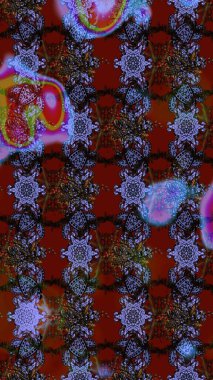 Kırmızı, kahverengi ve siyah renklerde Asya tekstili. Suluboya çiçekli çiçek deseni. Raster illüstrasyonu.