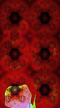 Raster illüstrasyonu. Kırmızı ve kahverengi renkte yaprakları olan yabani çiçekler. Suluboya, elle çizilmiş. Taslak arkaplan deseni.