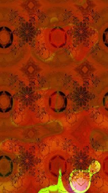 Kahverengi ve turuncu küçük çiçekler ve kahverengi ve turuncu renkli komik böcekler, raster desen, illüstrasyon.