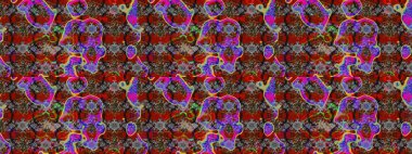 Güzel kumaş deseni. Raster illüstrasyonundaki çiçek desenli çizim. Gri, kırmızı ve kahverengi renklerde. Raster illüstrasyonu.