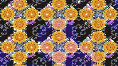 Eski usul küçük çiçekli şirin bir eskiz deseni. Raster illüstrasyonu. Kumaş, duvar kağıdı ve kağıt üzerine baskı yapmak için gelişen arka plan. Moda arka planında parlak buketler.