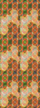 Altın rengi, kusursuz çizim. Senin tasarımın için, duvar kağıdı. Turuncu renklerde altın desenli altın çiçekli desenler. Raster geometrik arkaplanı.