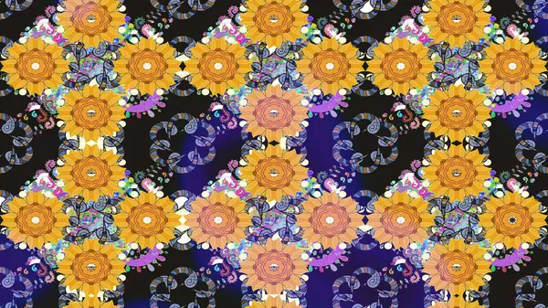 Eski usul küçük çiçekli şirin bir eskiz deseni. Raster illüstrasyonu. Kumaş, duvar kağıdı ve kağıt üzerine baskı yapmak için gelişen arka plan. Moda arka planında parlak buketler.