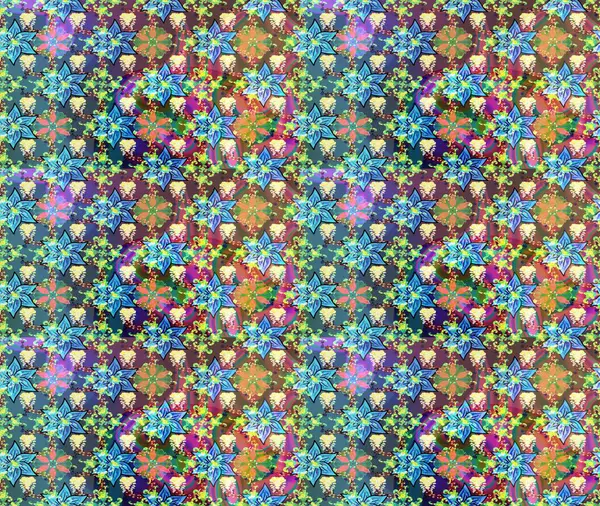 Elle boyanmış suluboya resim çizimleri, çiçekler ve bitkiler. Mavi ve yeşil renkte çiçekler.