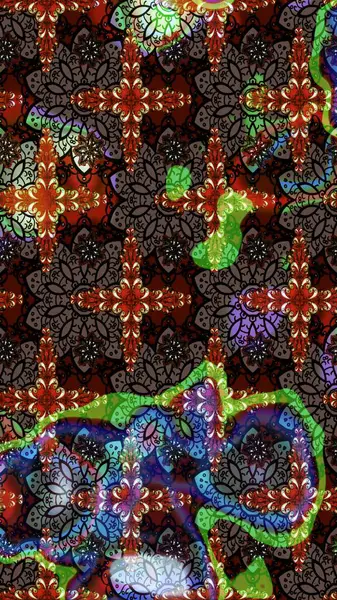 Arkaplan dokusu, duvar kağıdı, çiçek temalı renkler. Soyut etnik raster çizim kalıbı. Kabile sanatı boho baskısı, klasik çiçek arkaplanı.