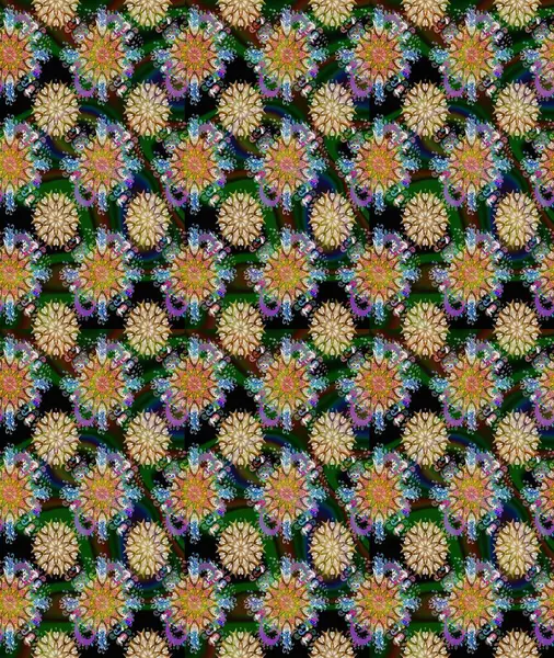 Düz Çiçek Elementleri Tasarımı. Raster illüstrasyonundaki çiçek desenli çizim. Renkli Bahar Teması eskiz kalıbı. Güzel kumaş deseni.