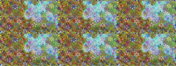 Yeşil ve kahverengi çiçekli kusursuz desen, suluboya çiçek deseni, sevimli çiçek, duvar kağıdı, kart veya kumaş için fayanslı. Raster - stok.