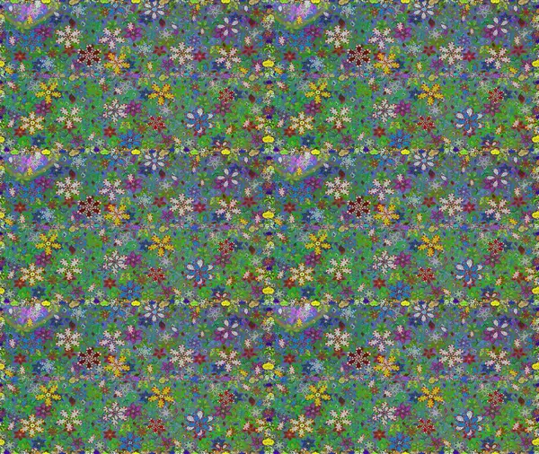 Yeşil ve mavi renkte çiçekler. Raster illüstrasyonu. Çiçeksiz desenli arka plan, vuruşlar, sıçramalar, yaz çiçekleri..