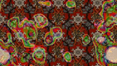 Modern çiçek arkaplanı. Parlak renkli çiçekleri ve kahverengi ve kırmızı renkte yaprakları olan harika bir çiçek deseni. Halk tarzı. Moda baskıları için zarif bir şablon.