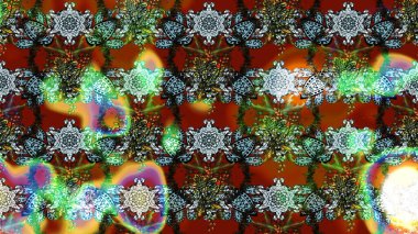 Raster illüstrasyonu. Kahverengi ve yeşil renklerde bahar çiçekleri. Çiçek ve yapraklı karalama şeklinde Raster çiçek deseni.