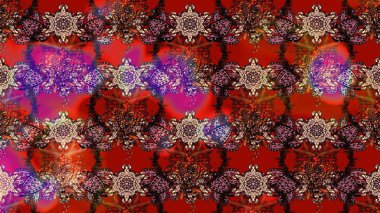 Kahverengi ve kırmızı renklerde. Çizim kalıbı. Hint süsü. Çiçek duvar kağıdı. Raster illüstrasyonu. Renkli süs kenarı.