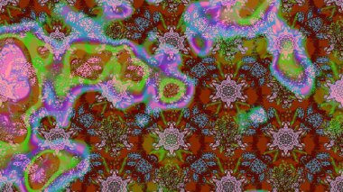 Nazik romantik baskı. Bahar mevsimi. Tatil havası. Raster güzel bir çiçek deseni çizmiş. Kahverengi ve yeşil renkte çiçekler.