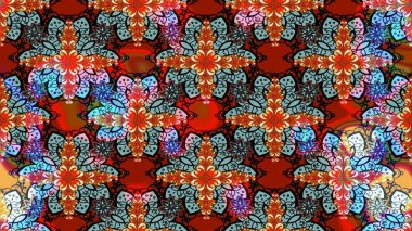 Düz Çiçek Elementleri Tasarımı. Mavi ve kırmızı renkte çiçekler. Renkli Bahar Teması eskiz kalıbı. Raster illüstrasyonunda çiçek deseni çizimi.