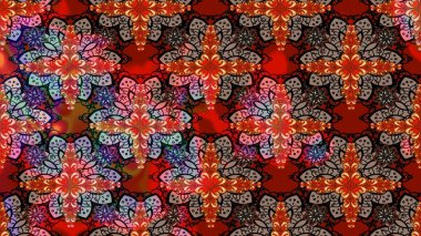 Kırmızı ve kahverengi renkte çiçekler. Kumaş desenli papatya çiçekleri ayrıntıları.