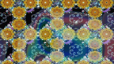 Raster Şirin kumaş deseni. Düz Çiçek Elementleri Tasarımı. Eskiz klasiği. Renkli Bahar Teması çizim şablonu.