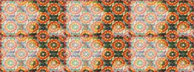 Süslü dantel iz sürücü. Tarafsız renkler üzerine geleneksel Arapça dekor. Doğu tarzında klasik tasarım öğesi. Duvar kâğıdı için altın süslü bir illüstrasyon. Çiçekli süslemeli, pürüzsüz bir desen..