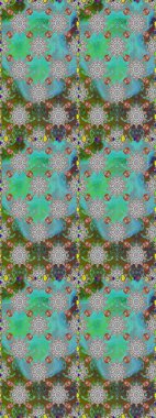 Düz Çiçek Elementleri Tasarım Raster illüstrasyonu. Yeşil ve mavi renkte çiçekler. Renkli Bahar Temalı, dikdörtgen desenli arka plan. Çiçekli, suluboya desenli kusursuz çiçek deseni.