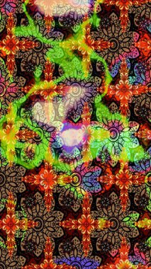 Tropik çiçek desenleri. Raster illüstrasyonu. Siyah ve kahverengi renkte çiçekler.