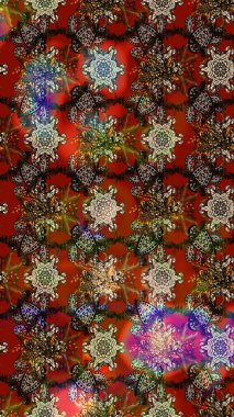 Süslü kumaş deseni. Renkli Bahar Teması eskiz kalıbı. Düz Çiçek Elementleri Tasarımı. Raster illüstrasyonunda çiçek deseni çizimi.