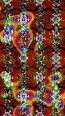 Raster Çiçek İllüstrasyonu 'nun şirin tekstili. Kahverengi ve kırmızı renkte etnik çiçeklerle süslenmiş zarif bir eskiz..