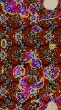 Asyalı tekstil renkleri. Raster illüstrasyonu. Çiçek desenini çiz.