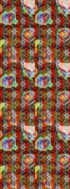 Kahverengi, gri ve kırmızı zarif küçük çiçekler ve kahverengi, gri ve kırmızı renkte komik böcekler, raster desen, illüstrasyon.