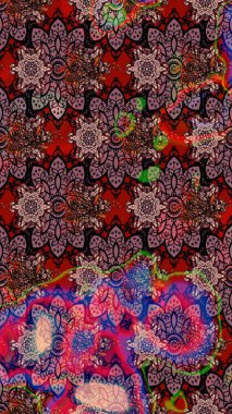 Raster illüstrasyonu. Renkli Bahar Teması eskiz kalıbı. Düz Çiçek Elementleri Tasarımı. Chichi 'nin kumaş kalıbını çiz. Çiçek deseni.