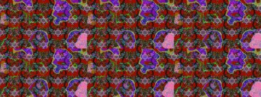 Elle çizilmiş çiçek desenli Raster çizimi. Tekstil, kumaş, ambalaj, hatıra defteri için hoş bir çiçek arkaplanı. Kırmızı ve kahverengi arka planda. Çocuksu tasarım.