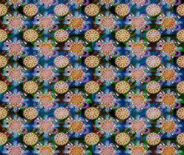 Düz Çiçek Elementleri Tasarımı. Raster Illustrasyon 'da moda olmayan çiçek deseni. Güzel kumaş deseni. Renkli Yaz Temalı Kusursuz Arkaplan.