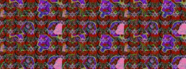 Elle çizilmiş çiçek desenli Raster çizimi. Tekstil, kumaş, ambalaj, hatıra defteri için hoş bir çiçek arkaplanı. Kırmızı ve kahverengi arka planda. Çocuksu tasarım.