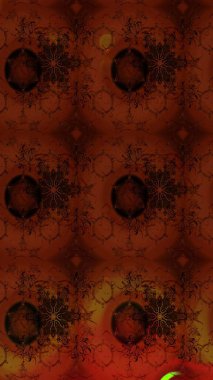 Kahverengi ve kırmızı renkte çiçekler. Kumaş desenli papatya çiçekleri ayrıntıları.