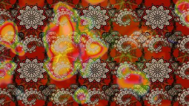 Renkli çiçekler. Kumaş desenli papatya çiçekleri ayrıntıları.