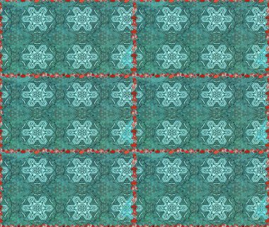 Mavi ve yeşil renkli çiçekler. Çiçekli karalama şeklinde Raster çiçek deseni. Yumuşak, yaz çiçekli arka plan.