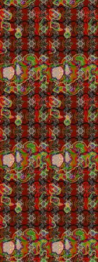 Çiçeksel çizim kalıbının yansıması. Vadinin çiçekleri kahverengi, kırmızı ve yeşil renklerde.