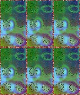 İşlemeli çiçekli, dikişsiz desen. Renkli grunge, koyu yeşil ve mavi çiçeklerle soyut bir arka plan oluşturur. İzler, kumaş, duvar kağıtları, tekstil için raster dokusu.