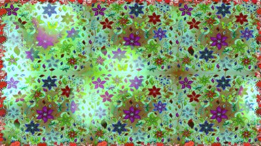 Çiçekli güzel suluboya desen. Raster illüstrasyonu. Yeşil ve nötr renklerde.