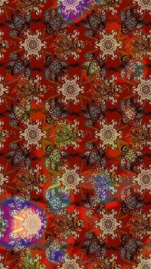 Düz Çiçek Elementleri Tasarımı. Renkli Bahar Teması eskiz kalıbı. Raster Şirin kumaş deseni. Eskiz klasiği.