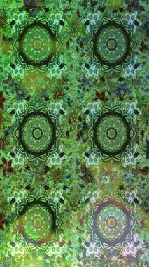 Altın çiçekli, pürüzsüz desen. Barok tarzında altın çiçekli süs. Damask arkaplanı. Yeşil renklerdeki altın element.