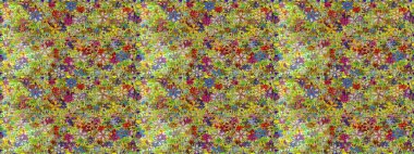 Çiçekli ipek eşarp. Yeşil ve sarı yeşil ve sarı. 1950-1960 motifleri. El çizimi çiçek unsurları olan soyut, dikişsiz raster deseni. Retro tekstil tasarım koleksiyonu.