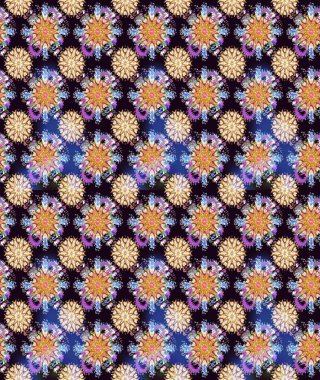 Eskiz geçmişi. Eski usul. Renkli desenli eskiz deseni, siyah çiçekler ve dekoratif elementlerle. Kumaş, tekstil, duvar kağıdı baskısı için. Raster illüstrasyonu.