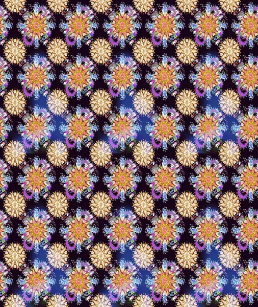 Eskiz geçmişi. Eski usul. Renkli desenli eskiz deseni, siyah çiçekler ve dekoratif elementlerle. Kumaş, tekstil, duvar kağıdı baskısı için. Raster illüstrasyonu.