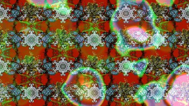 Raster illüstrasyonu. Çiçek süslemeli çizim deseni. Kahverengi ve yeşil renkte çiçekler.