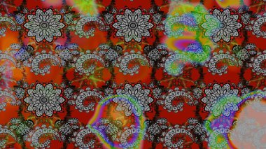 Raster illüstrasyonu. Raster illüstrasyonu. Gri ve kahverengi renkli çiçekler. Asya tekstil tarzında. Çiçek desenini çiz.