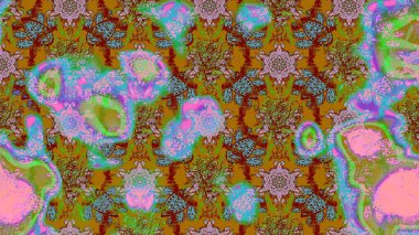 Nazik, sevimli çiçek arkaplanı. Çiçekli karalama şeklinde Raster çiçek deseni. Yeşil ve kahverengi renkte çiçekler.