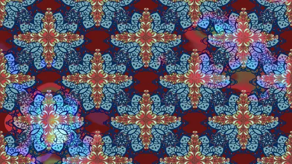 Raster illüstrasyonu. Mavi ve kırmızı renkte çiçekler. Çizim çiçek deseni duvar kağıdı için kullanılabilir.