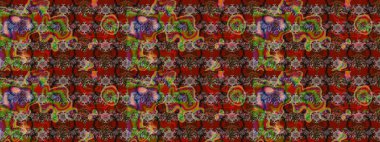 El çizimi çiçekli soyut çizim kalıbı. Raster illüstrasyonu. Kahverengi ve kırmızı renkte çiçekler.